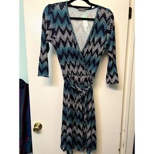 Market & Spruce Ohara Faux Wrap Dress Knit Stitchfix Geometric Blue Black L NWT